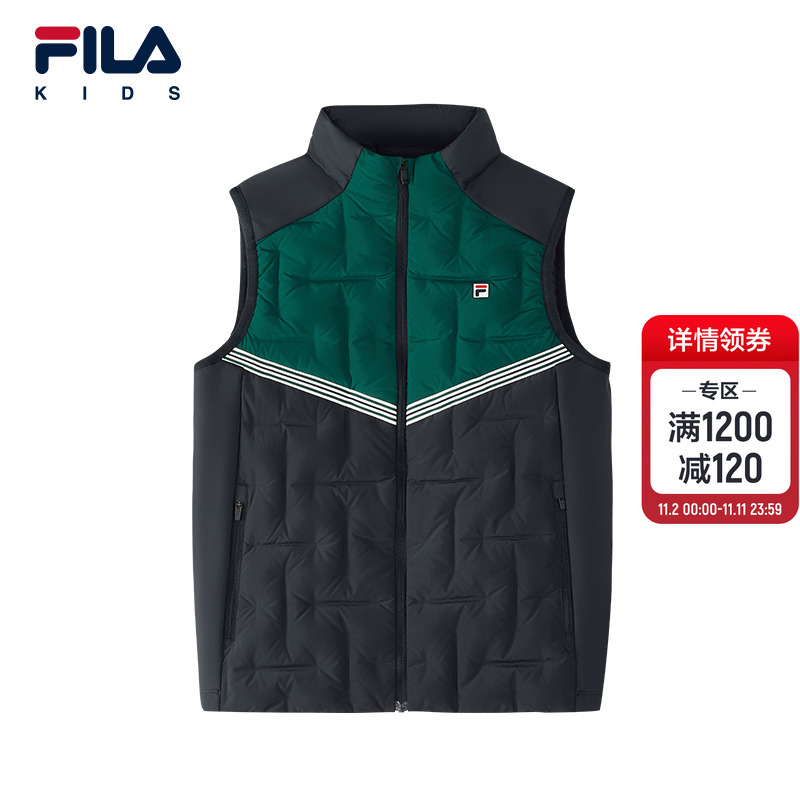 FILA KIDS斐乐童装男大童羽绒马甲2025冬季新款儿童运动立领上衣