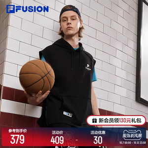 FILA FUSION斐乐潮牌男子针织背心2023秋季新款宽松连帽运动上衣