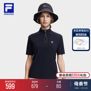 FILA 斐乐官方女子针织短袖衫2024夏新款户外运动半开襟拉链上衣