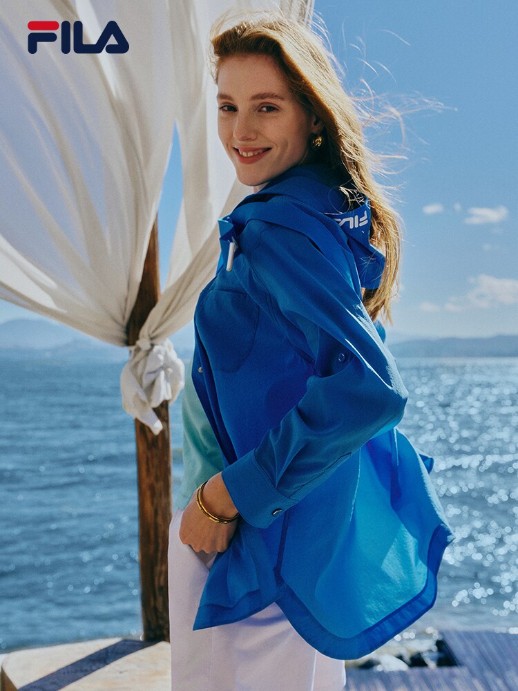 FILA 공식 여성 직조 긴팔 셔츠 2024 여름 신작 패션 캐주얼 루즈 쿨 탑
