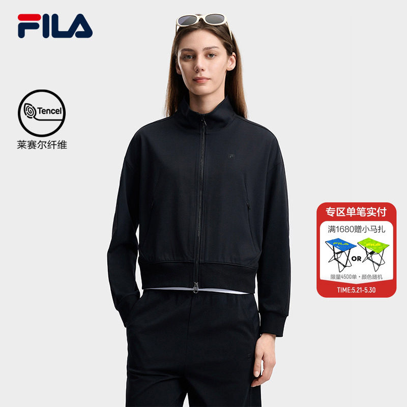 FILA 斐乐官方女士针织长袖外套2026夏新款百搭休闲宽松立领