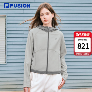 FILA 休闲基础拼色上衣 FUSION斐乐潮牌针织连帽外套女2026春新款