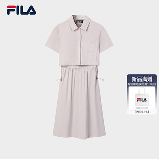 新款 休闲宽松翻领收腰裙子 斐乐官方女子梭织连衣裙2026夏季 FILA