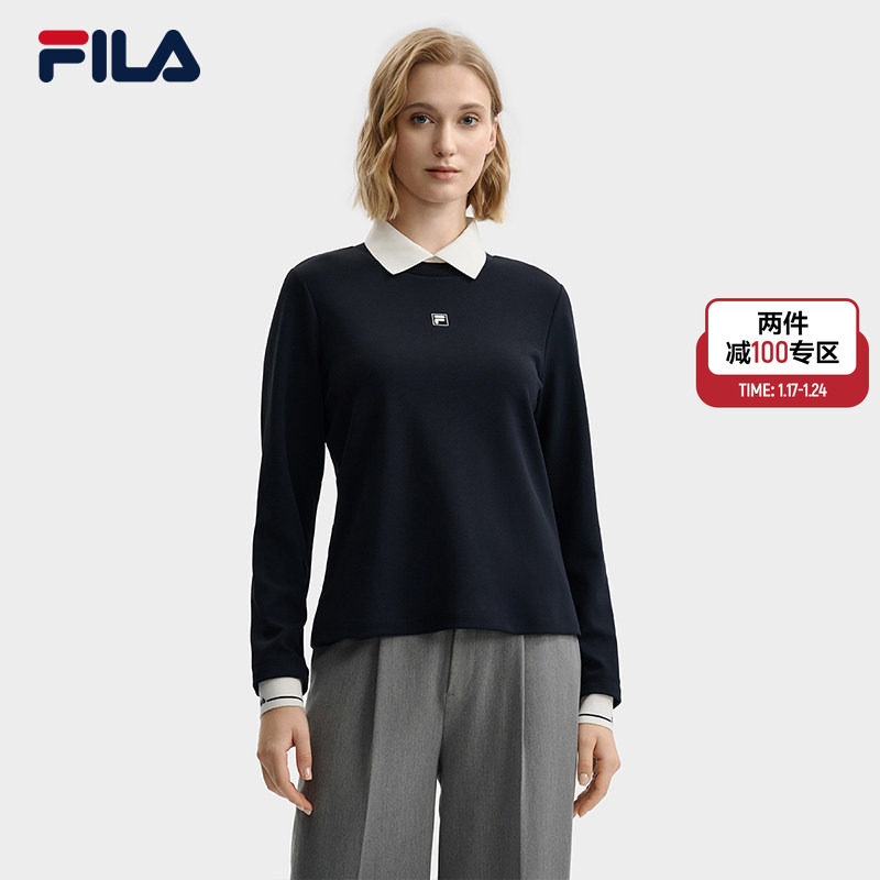 FILA Emerald斐乐女子针织长袖POLO衫2025冬新款时尚休闲基础上衣,运动服/休闲服装,运动POLO衫,淘宝优惠券,粉丝福利购,淘宝优惠卷