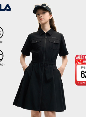 FILA 斐乐官方梭织工装摩登连衣裙女春夏款凉感防晒收腰POLO裙