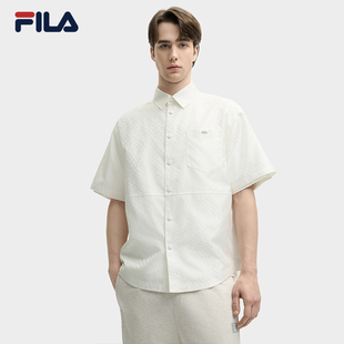时尚 FILA 2025夏新款 衬衫 休闲宽松提花上衣 斐乐官方男子梭织短袖