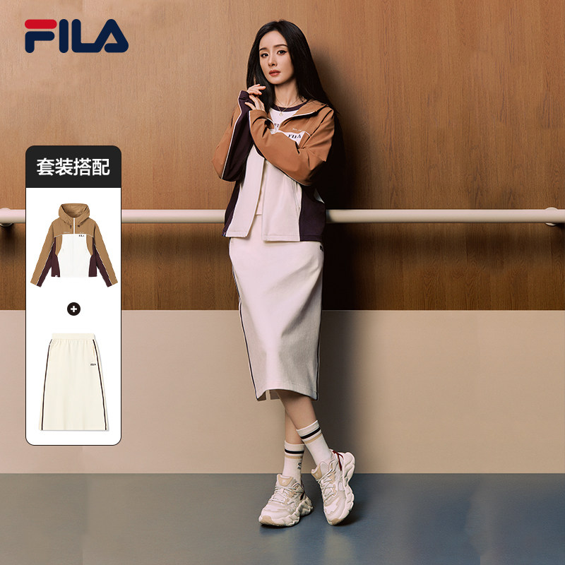 杨幂同款FILA斐乐官方长袖运动套装女春季新款保暖跑步健身训练服