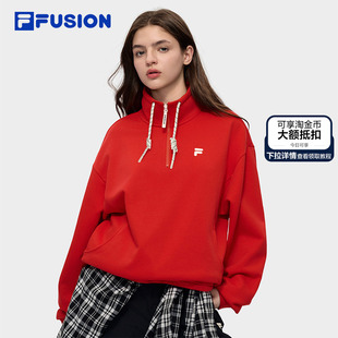 针织长袖 新年款 上衣 FUSION斐乐潮牌女套头红色卫衣2026春季 FILA