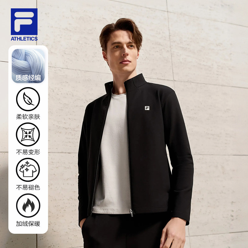 FILA斐乐官方男针织长袖外套26春新户外健身跑步运动立领抓绒上衣