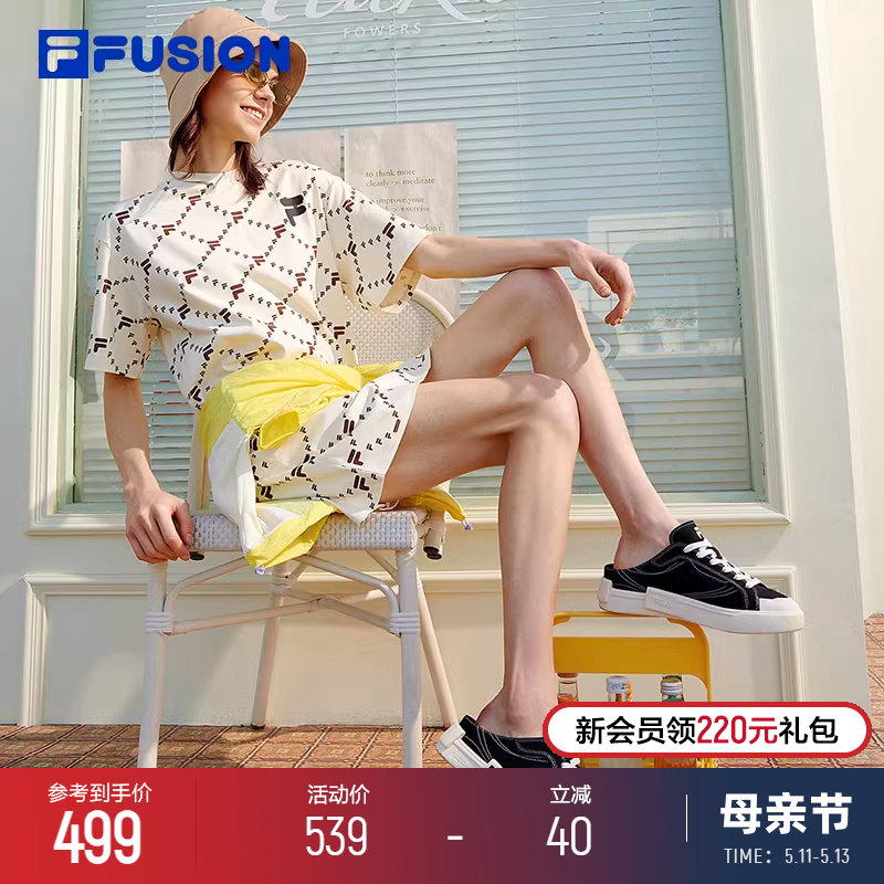 FILA FUSION 斐乐潮牌连衣裙女老花满印圆领运动休闲宽松显瘦裙子