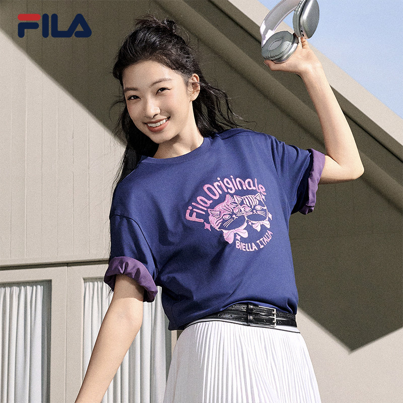 FILA斐乐女子针织短袖衫2026夏新款休闲日常上衣宽松纯棉圆领