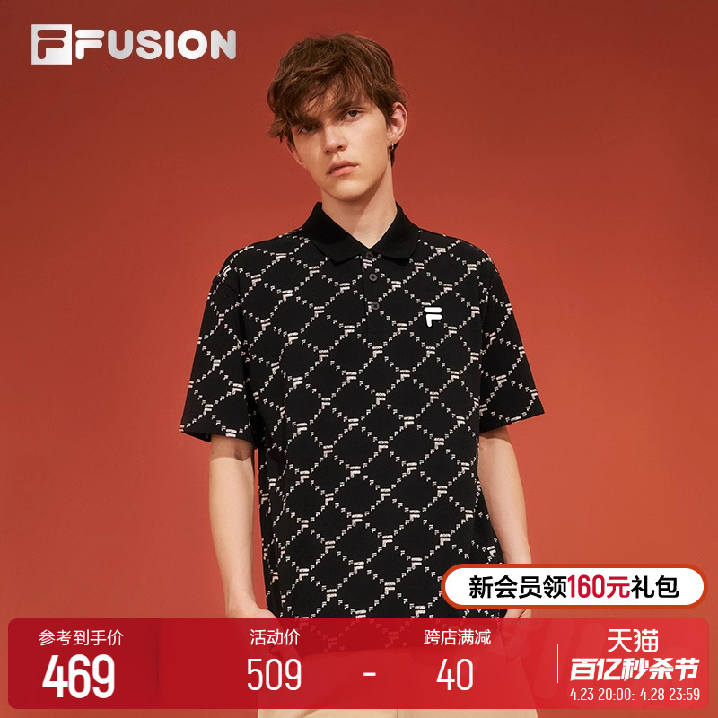 FILA FUSION斐乐潮牌POLO衫男短袖2024夏季新款老花翻领T恤半袖男 运动服/休闲服装 运动POLO衫 原图主图