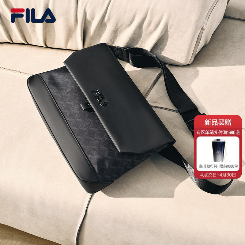 黑武士挎包|FILA 斐乐官方男包老花夏季新款邮差包时尚单肩斜挎包