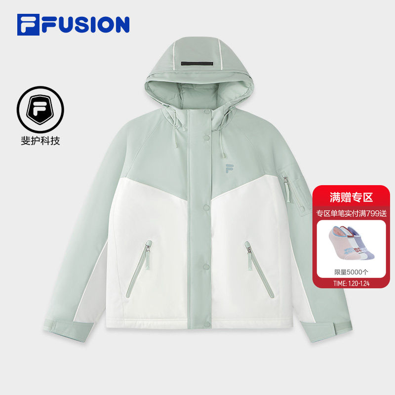 FILA FUSION斐乐潮牌棉服女2026春新款时尚休闲拼色宽松连帽外套,运动服/休闲服装,运动棉衣,淘宝优惠券,粉丝福利购,淘宝优惠卷