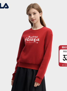 FILA 马上起飞斐乐卫衣女2026春新款短款红色休闲针织长袖上衣
