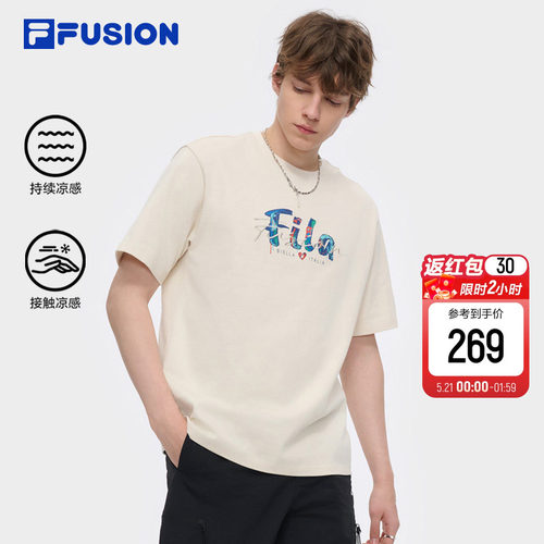 FILA FUSION斐乐潮牌情侣款针织短袖衫夏新款凉感纯棉T恤男女