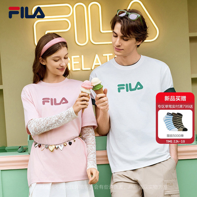 FILA斐乐男短袖多彩T恤女夏新休闲亲肤百搭运动纯棉半袖上衣情侣