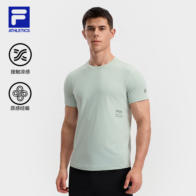 FILA 斐乐官方男运动短袖T恤凉感秋季新款健身简约短袖衫黑色上衣