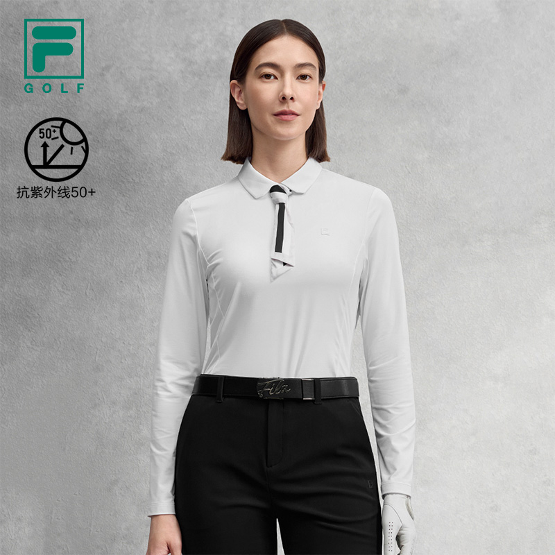 FILA 斐乐官方女子针织长袖POLO衫2025秋新款高尔夫运动防晒上衣