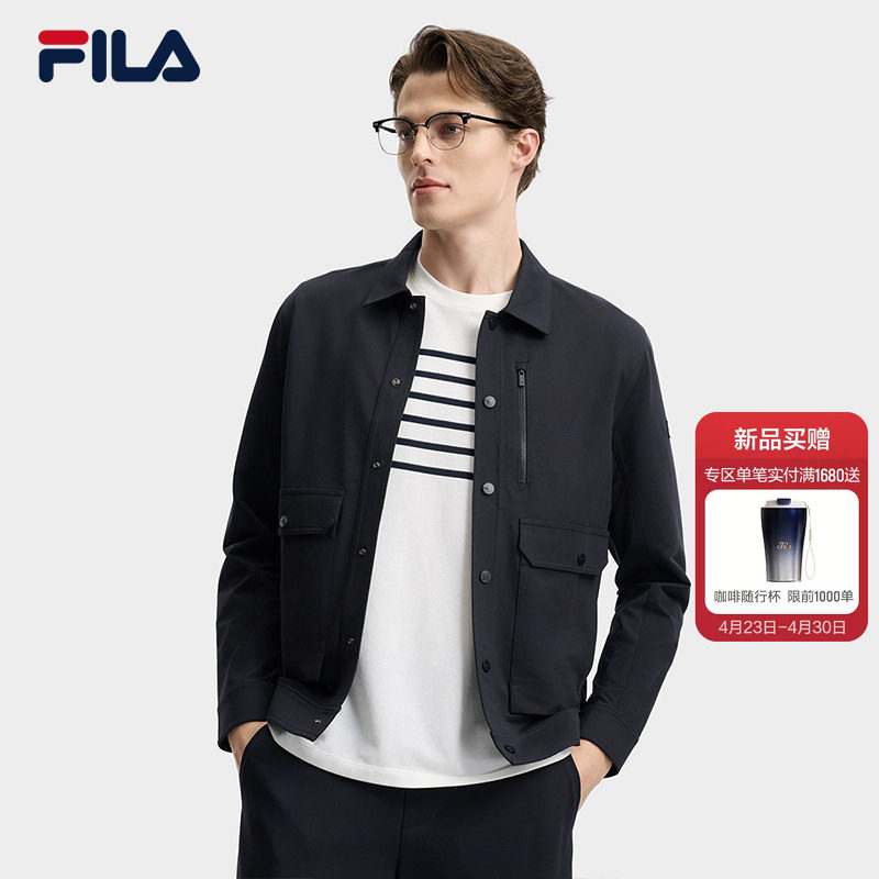 FILA斐乐官方男针织长袖外套2026夏新款工装商务休闲行政夹克上衣