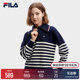 2024春新款 FILA 舒适休闲条纹大翻领毛衣 时尚 斐乐官方女子编织衫