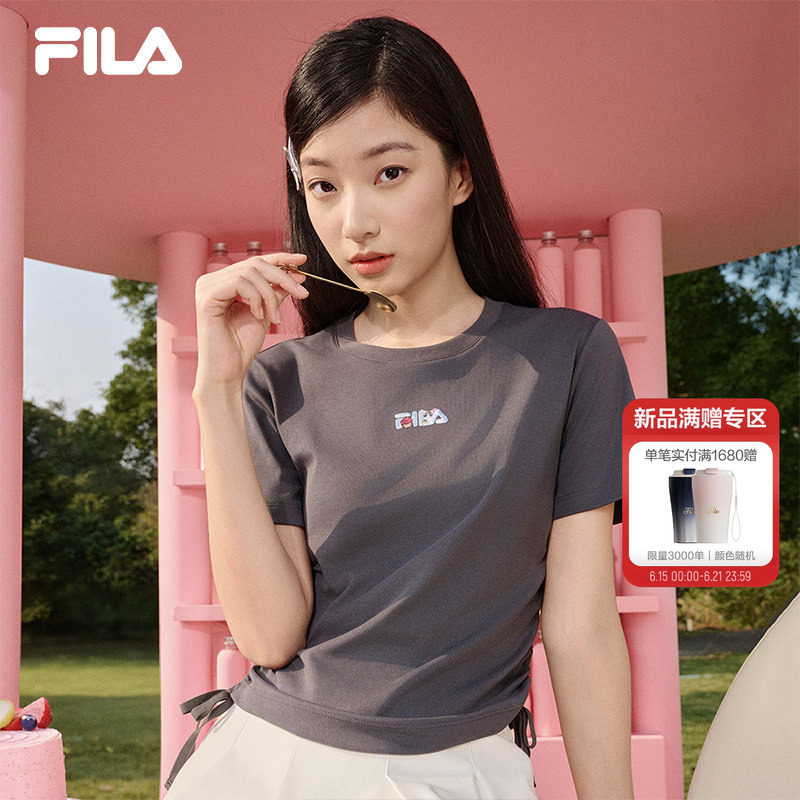 杨幂同款FILA斐乐抽绳女子短袖T恤2026夏季新款运动刺绣修身上衣