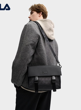 黑武士|FILA 斐乐官方男包挎包翻盖复古老花单肩包休闲斜挎包包