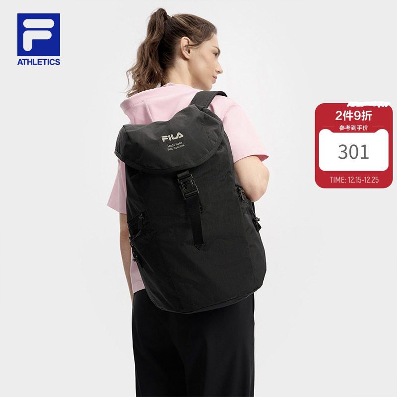 随行包|FILA斐乐背包女包秋季新款健身双肩包大容量电脑包黑色