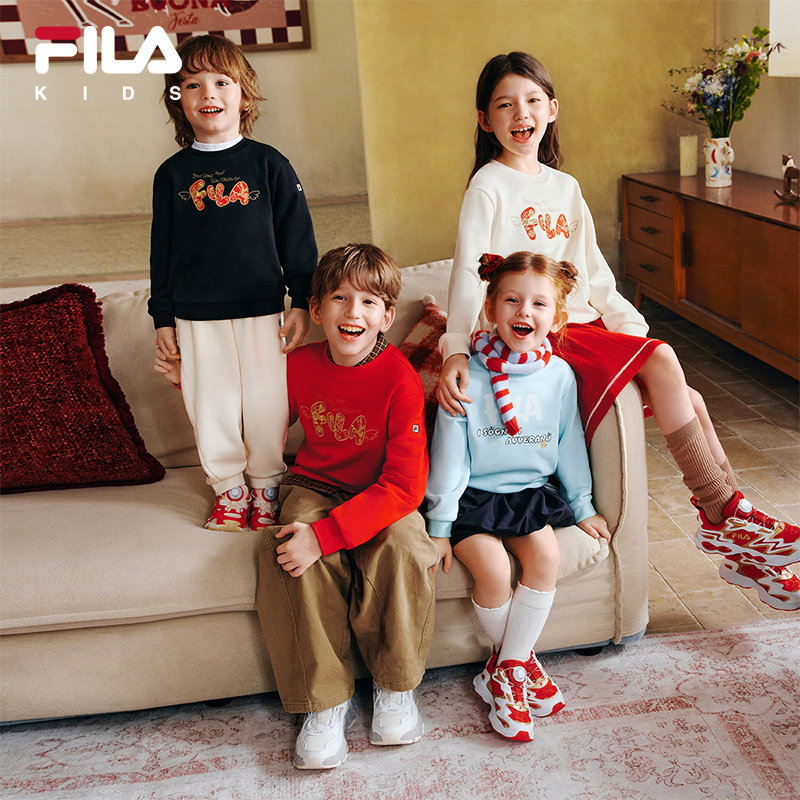 FILA KIDS斐乐童装儿童卫衣春季款男女童宝宝套头红色新年款
