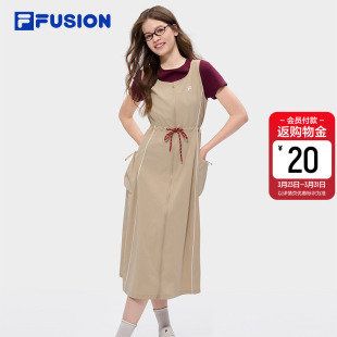 FUSION斐乐女子梭织连衣裙2026夏新款 FILA 长裙收腰裙子 裙 工装
