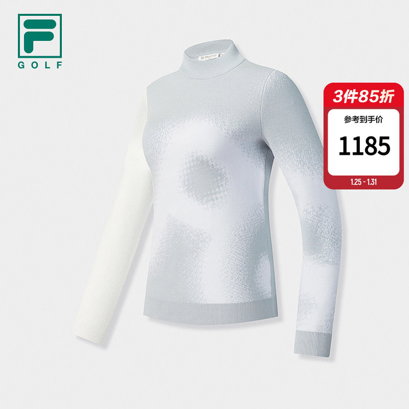 FILA斐乐官方长袖保暖编织衫女冬季新款高尔夫运动小高领套头毛衣