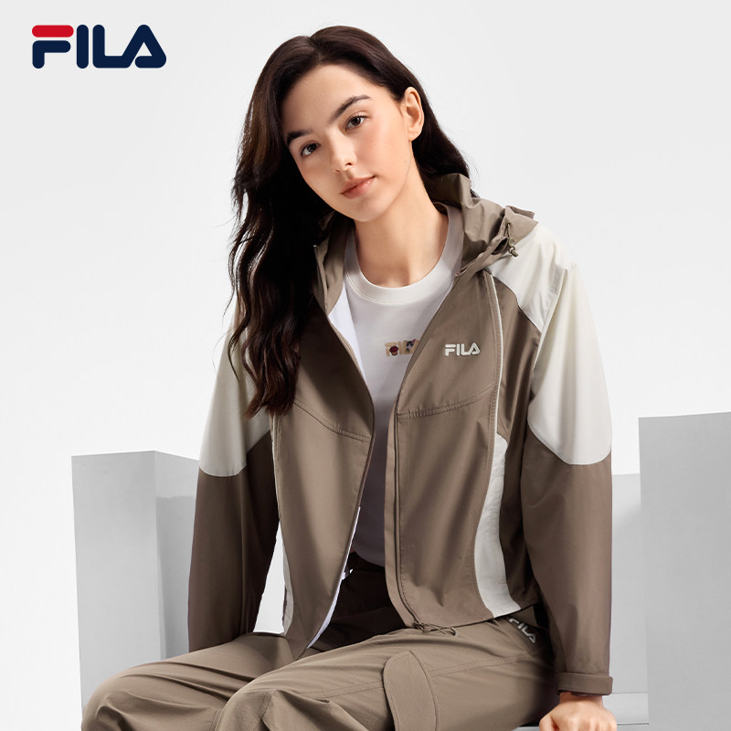 FILA 斐乐官方女士梭织外套2026夏新款通勤休闲宽松拼色连帽上衣