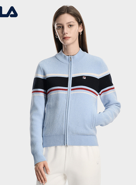 FILA 斐乐官方长袖编织羊毛外套女春季新款时尚休闲毛衣开衫上衣