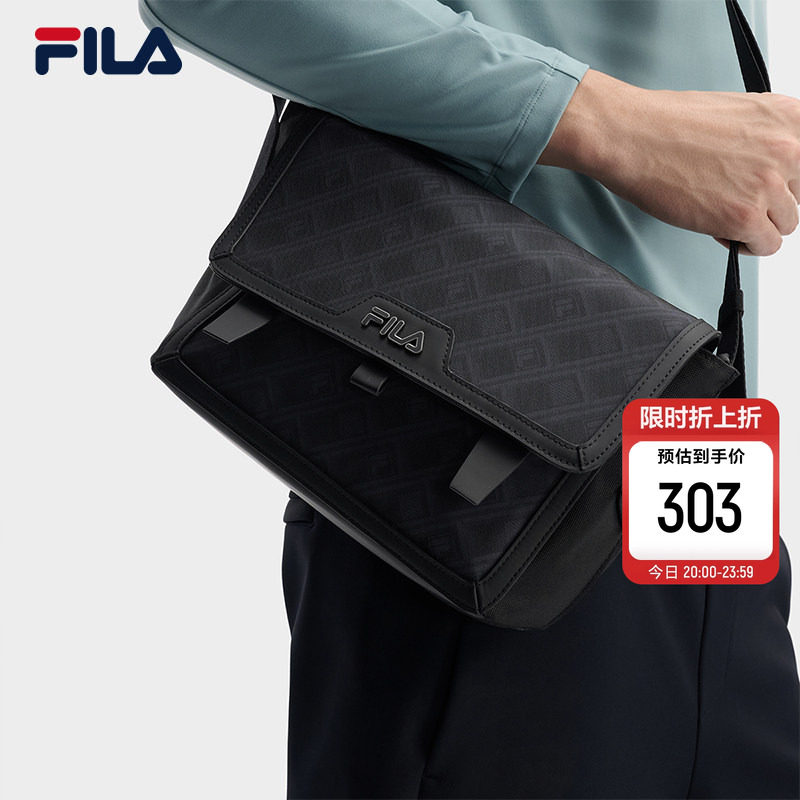 黑武士|FILA 斐乐官方男通勤挎包新款老花满印单肩包斜挎包随身