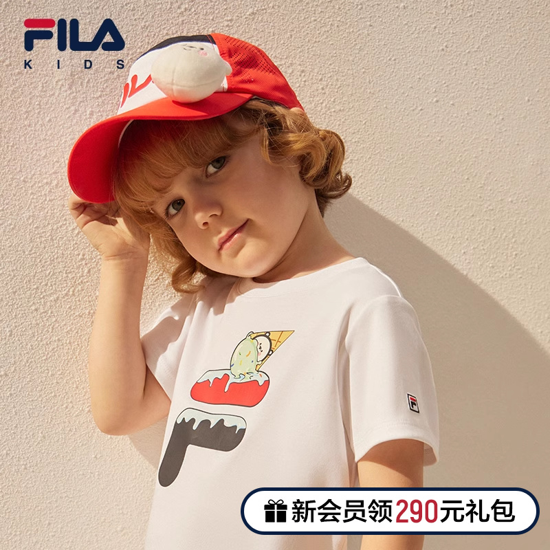 FILA KIDS斐乐童装儿童短袖T恤2023夏男女童纯棉透气半袖上衣