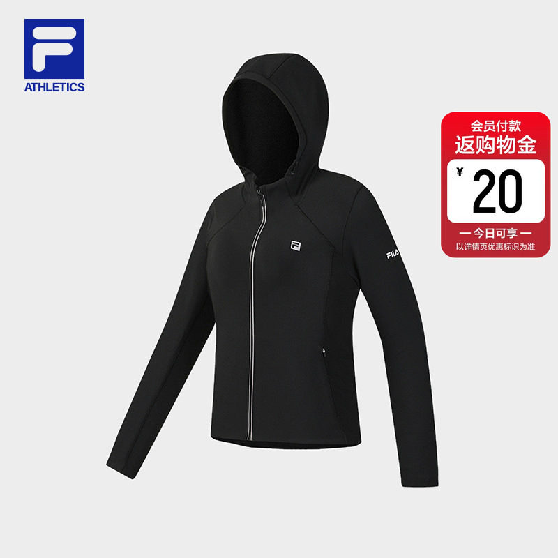 FILA 斐乐官方女士针织连帽外套2026春新款健身运动基础抓绒上衣