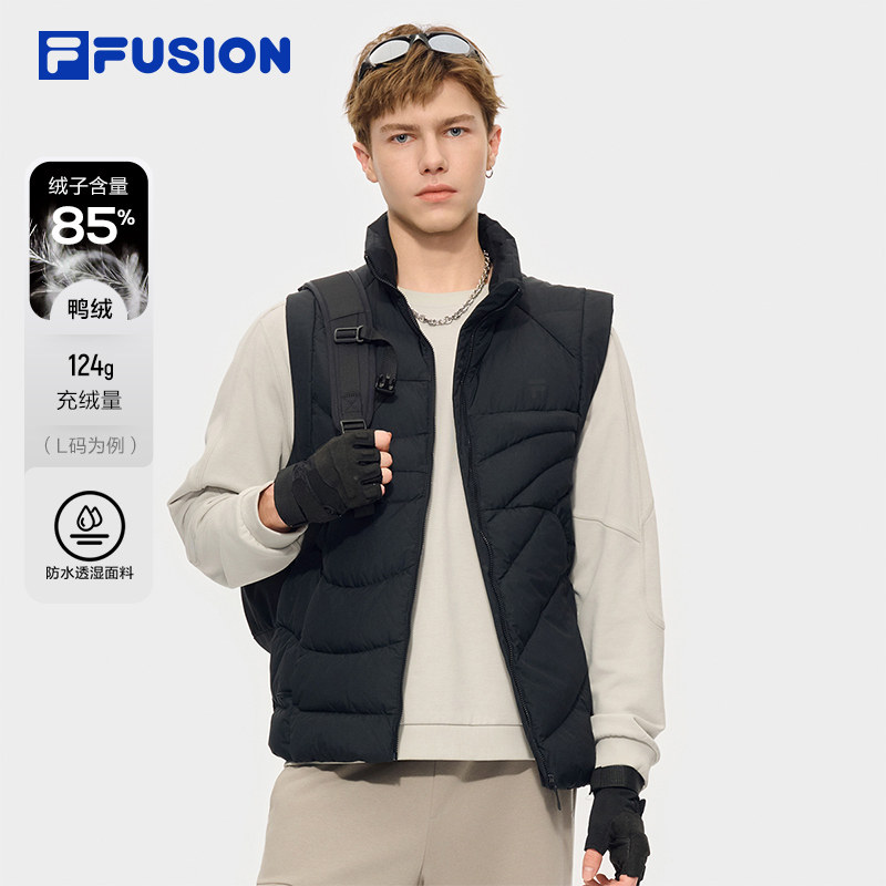 FILA FUSION斐乐潮牌羽绒马甲男2025冬新款休闲基础保