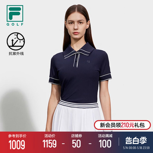 斐乐官方女子针织短袖 FILA POLO衫 2024夏新款 高尔夫运动防晒上衣