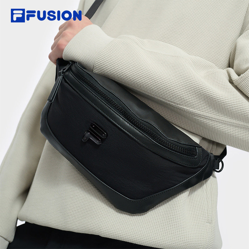 FILA FUSION斐乐包包腰包男时尚休闲随身包情侣单肩包黑色