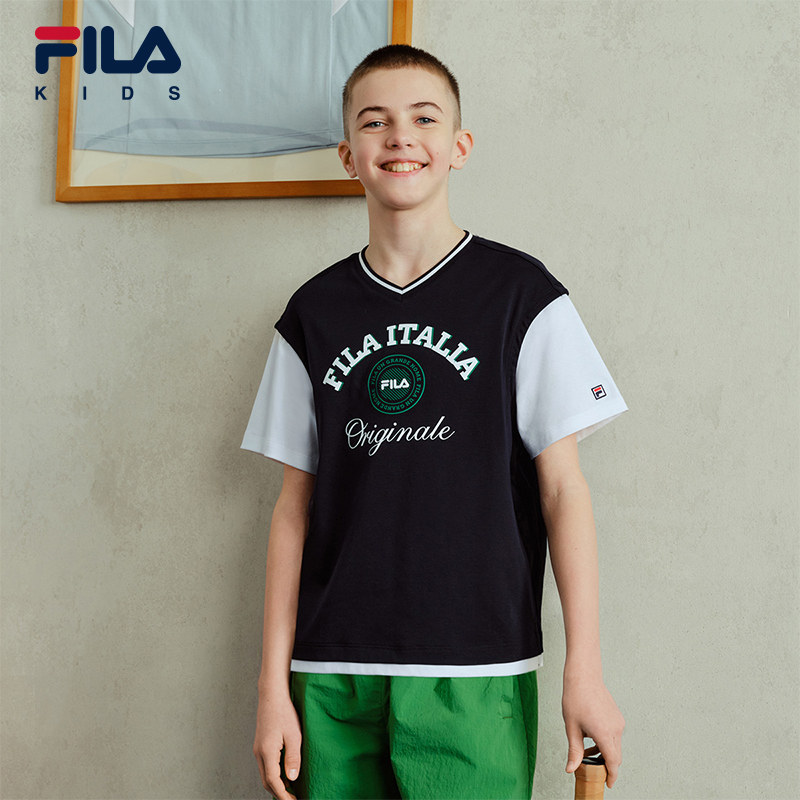 FILA KIDS斐乐童装儿童纯棉宽松短袖T恤夏季款男女童休闲透