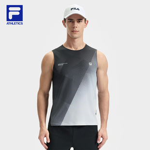 上衣 健身运动满印无袖 黄景瑜同款 FILA斐乐男子针织背心2025夏新款