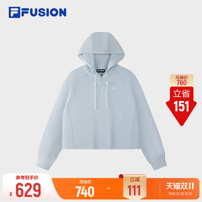 FILA FUSION斐乐潮牌连帽卫衣26冬季新款女子休闲宽松针织上衣