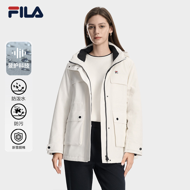 FILA斐乐官方女士棉服2026春季新款时尚休闲连帽派克服保暖外套