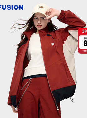 FILA FUSION斐乐潮牌情侣梭织外套2026春新年款时尚宽松红色上衣