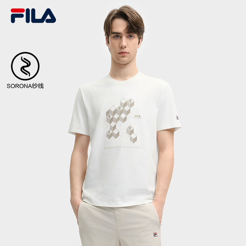 FILA 斐乐官方男运动短袖T恤夏季新款宽松短袖衫针织圆领白色上衣