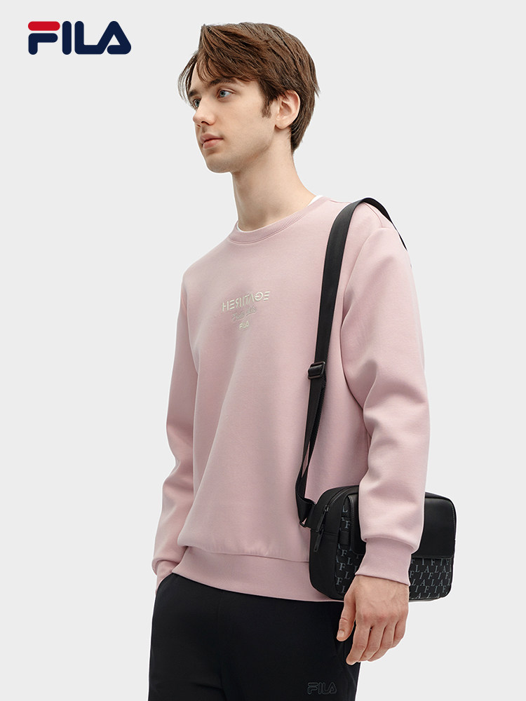 FILA 공식 남성 니트 풀오버 스웨트 셔츠 스포츠 캐주얼 긴팔 기본 라운드넥 탑