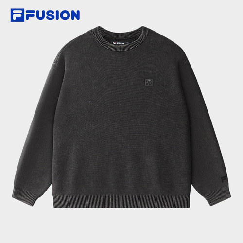 FILA FUSION斐乐潮牌男子编织衫2025冬新款休闲宽松纯棉套头毛衣