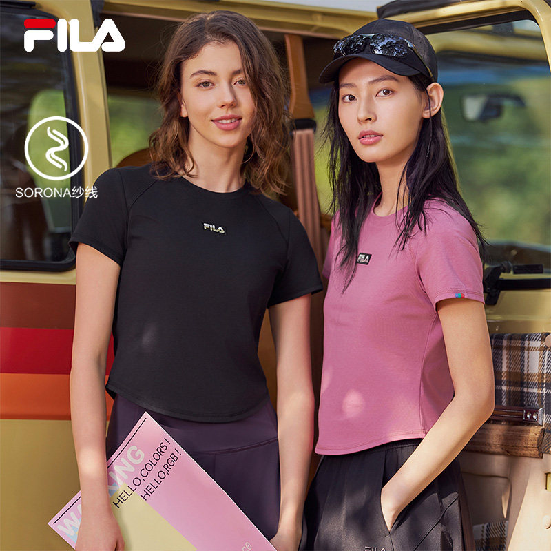 FILA斐乐辣妹短袖T恤女夏季紧身短款收腰修身百搭显瘦休闲上衣
