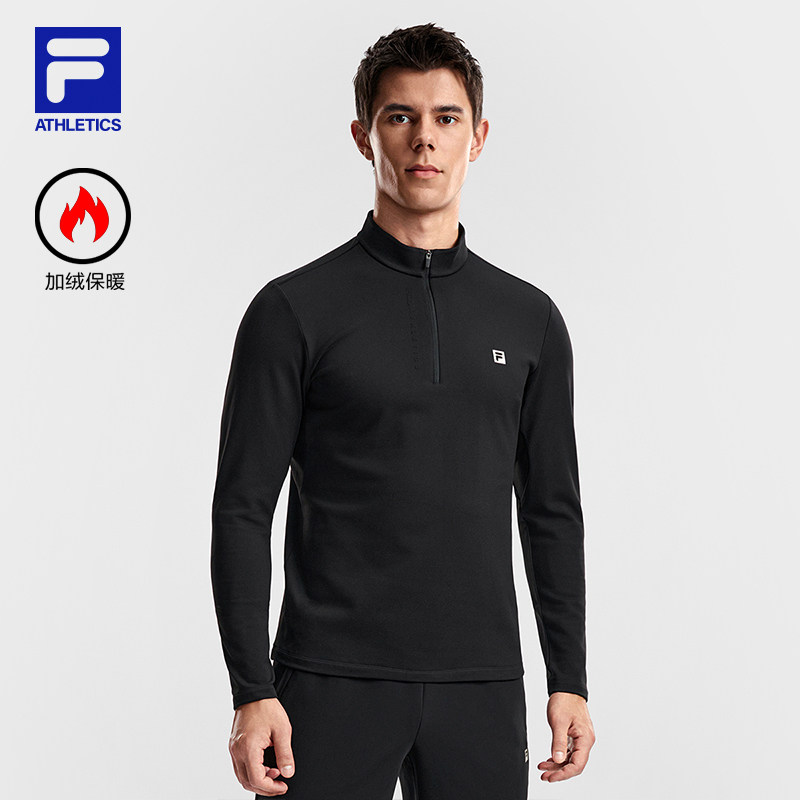 FILA 斐乐官方男子针织长袖上衣2026春新款健身运动加绒半拉链长T