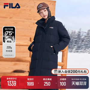 FILA 斐乐官方女子长款羽绒服冬新款保暖外套防风运动加厚上衣女